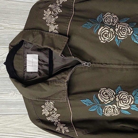 PACSUN Western Floral Embroidered Gas Jacket Mens Size Large - Picture 2 of 11